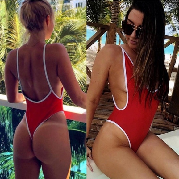 Red Monokini Thong Swimsuit - Picture 5 of 8